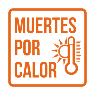 termómetro marcando alta temperature con leyenda "muertes por calor" en color naranja