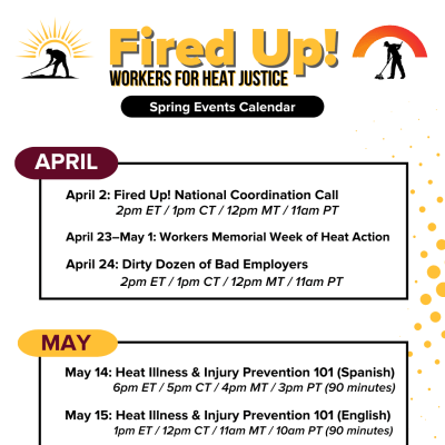 Spring Heat Events Calendar